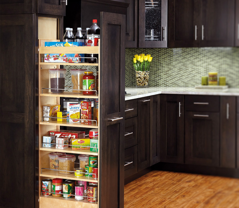 Pullout Wood Tray in Tall Cabinet